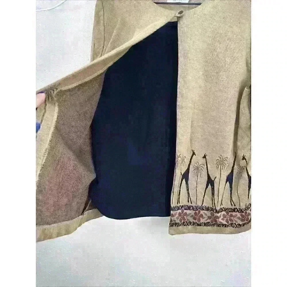 VTG Alfred Dunner Blazer 1 Button Art To Wear Giraffes Made In Usa Size L TC1 - Picture 4 of 6